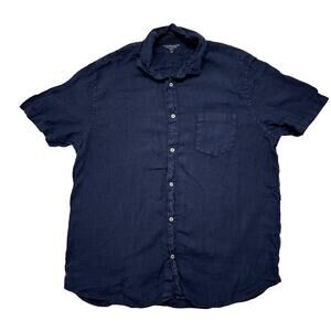 MONOPRIX HOMME Premium 100% Linen Shirt in Navy Blue Size XXL Mens Short Sleeve